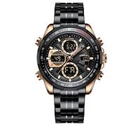 NAVIFORCE Digital Analog Quartz Watch Men Stainless Steel Waterproof Watches Fashion Business Chronograph Military Multifunctional Wristwatch (Gold Black)