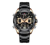 NAVIFORCE Digital Watch Men Waterproof Sports Watches Stainless Steel Military Quartz Wristwatches (Gold Black)