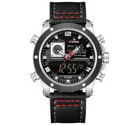 NAVIFORCE Dual Display Watches for Men Leather Luxury Military Waterproof Watch Men Casual Sport Digital Watch (Silver)
