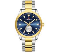 NAVIFORCE Fashion Business Mens Watches,with 24 Hour Display Stainless Steel Waterproof Quartz Wristwatch,Gift Watch for Men, White + Blue + Gold, Business