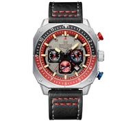 NAVIFORCE Fashion Leather Band Watches for Men Analog Sport Waterproof Chronograph Square Dial Wristwatch with Date, Black Red, Sport