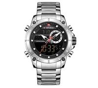 NAVIFORCE Luxury Stainless Steel Analog Digital Watch Waterproof Sports Quartz Multifunctional Wristwatch with Stopwatch Alarm LED Backlight