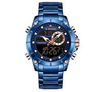 NAVIFORCE Luxury Stainless Steel Analog Digital Watch Waterproof Sports Quartz Multifunctional Wristwatch with Stopwatch Alarm LED Backlight
