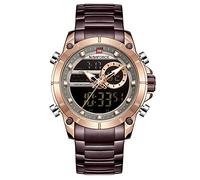 NAVIFORCE Luxury Stainless Steel Analog Digital Watch Waterproof Sports Quartz Multifunctional Wristwatch with Stopwatch Alarm LED Backlight