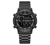 NAVIFORCE Men Business Watches Chronograph Stainless Steel Strap Luxury Quartz Wristwatch Waterproof Auto Day and Date Man Clock (Black)