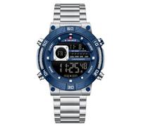 NAVIFORCE Men Business Watches Chronograph Stainless Steel Strap Luxury Quartz Wristwatch Waterproof Auto Day and Date Man Clock (Silver Blue)