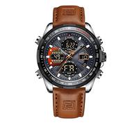 Naviforce Men Military Digital Watches Waterproof Analog Quartz Watch Multifunctional Leather Sports Watch, Silver Gray, Digital