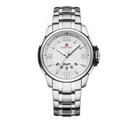 NAVIFORCE Men Quartz Watch Auto Date Week Business Dress Analog Stainless Steel Wrist Watches (Silver)