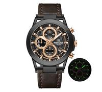 NAVIFORCE Men Sport Chronograph Watches,with Calendar Quartz Mens Waterproof Wrist Watches, Genuine Leather Strap,Gifts for Man, Black+Rose Gold+D.Brown, business occasions