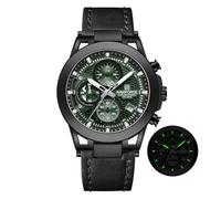 NAVIFORCE Men Sport Chronograph Watches,with Calendar Quartz Mens Waterproof Wrist Watches, Genuine Leather Strap,Gifts for Man, Black+Green+Black, business occasions