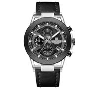NAVIFORCE Men Sport Chronograph Watches,with Calendar Quartz Mens Waterproof Wrist Watches, Genuine Leather Strap for Man (Silver Black)