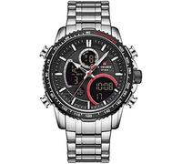 NAVIFORCE Mens Analog Digital Watch Chronograph Waterproof Sport Quartz Watches Business Fashion Stainless Steel Military Multifunctional Wristwatch (NF9182-S/B)