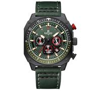 NAVIFORCE Men's Fashion Sport Watches Military Square Big Face Waterproof Chronograph Wristwatch with Luminous Hands,Leather Strap (Black)