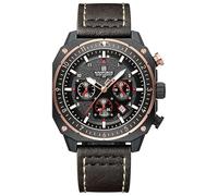 NAVIFORCE Men's Fashion Sport Watches Military Square Big Face Waterproof Chronograph Wristwatch with Luminous Hands,Leather Strap, Dark Brown, Sport