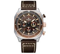 NAVIFORCE Men's Fashion Sport Watches Military Square Big Face Waterproof Chronograph Wristwatch with Luminous Hands,Leather Strap, Light Brown, Sport
