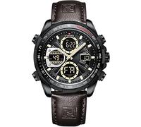 NAVIFORCE Men's Military Digital Watches Analog Quartz Waterproof Watch Sport Multifunctional Leather Wristwatch (Black)
