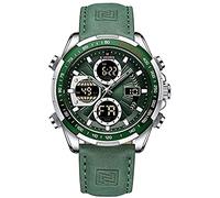 NAVIFORCE Men's Military Digital Watches Analog Quartz Waterproof Watch Sport Multifunctional Leather Wristwatch (Silver)