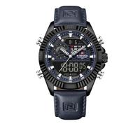 NAVIFORCE Men's Military Digital Watches Analog Quartz Waterproof Watch Sport Multifunctional Leather Wristwatch (Black Blue)