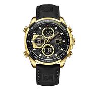 NAVIFORCE Men's Military Digital Watches Analog Quartz Waterproof Watch Sport Multifunctional Leather Wristwatch, Gold+Black, fashion