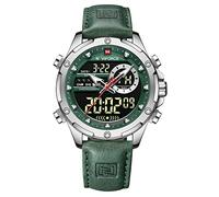 NAVIFORCE Men's Military Digital Watches Japanese Quartz Movement Analog Quartz Waterproof Watch Sport Multifunctional Leather Wristwatch (Silver)