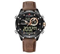 NAVIFORCE Men's Military Digital Watches Japanese Quartz Movement Analog Quartz Waterproof Watch Sport Multifunctional Leather Wristwatch (Black)