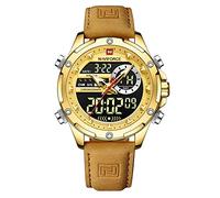 NAVIFORCE Men's Military Digital Watches Japanese Quartz Movement Analog Quartz Waterproof Watch Sport Multifunctional Leather Wristwatch (Gold)