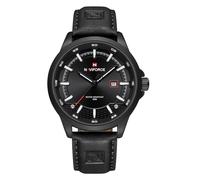 NAVIFORCE Mens Minimalist Waterproof Quartz Leather Strap Watches with Auto Date, Black, Fashion