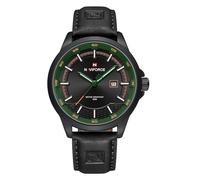 NAVIFORCE Mens Minimalist Waterproof Quartz Leather Strap Watches with Auto Date, Black Green, Fashion