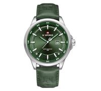 NAVIFORCE Mens Minimalist Waterproof Quartz Leather Strap Watches with Auto Date, Silver Green, Fashion