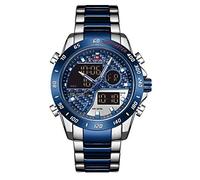 NAVIFORCE Men's Multifunction Waterproof Sport Analog Digital Quartz Watch with Chronograph Dual Time Alarm SIG Snooze Function, S/BE/BE, M, Quartz Watch,Chronograph,Digital
