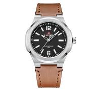 NAVIFORCE Men's Rugged Leather Strap Watch for Daily, Outdoor & Business, Quartz Movement, 30M Water Resistant, Multiple Color Options (Silver)