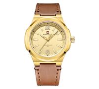 NAVIFORCE Men's Rugged Leather Strap Watch for Daily, Outdoor & Business, Quartz Movement, 30M Water Resistant, Multiple Color Options (Gold)