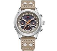 NAVIFORCE Mens Solar Powered Sports Chronograph Watch Military Tactical 12/24 Hour Time Luminous Hands Leather Strap Wristwatch 5ATM Waterproof, Silver, luxury,business casual,sport,military