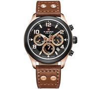 NAVIFORCE Mens Solar Powered Sports Chronograph Watch Military Tactical 12/24 Hour Time Luminous Hands Leather Strap Wristwatch 5ATM Waterproof, Light brown, luxury,business casual,sport,military