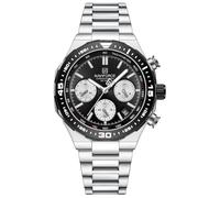 NAVIFORCE Mens Solar Powered Sports Chronograph Watch Military Tactical 12/24 Hour Time Luminous Hands Stainless Steel Strap Wristwatch 3ATM Waterproof (Silver)