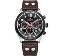 NAVIFORCE Mens Solar Powered Sports Chronograph Watch Military Tactical 12/24 Hour Time Luminous Hands Leather Strap Wristwatch 5ATM Waterproof, Dark brown, luxury,business casual,sport,military