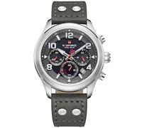NAVIFORCE Mens Solar Powered Sports Chronograph Watch Military Tactical 12/24 Hour Time Luminous Hands Leather Strap Wristwatch 5ATM Waterproof, Gray, luxury,business casual,sport,military