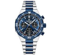 NAVIFORCE Mens Solar Powered Sports Chronograph Watch Military Tactical 12/24 Hour Time Luminous Hands Stainless Steel Strap Wristwatch 3ATM Waterproof (Silver Black)