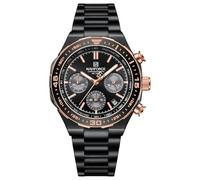 NAVIFORCE Mens Solar Powered Sports Chronograph Watch Military Tactical 12/24 Hour Time Luminous Hands Stainless Steel Strap Wristwatch 3ATM Waterproof (Black)