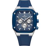NAVIFORCE Mens Square Chronograph Watch Analog Calendar Quartz Waterproof Watches with Silicone Band for Sports (Silver Blue)