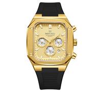 NAVIFORCE Mens Square Chronograph Watch Analog Calendar Quartz Waterproof Watches with Silicone Band for Sports (Gold)