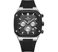 NAVIFORCE Mens Square Chronograph Watch Analog Calendar Quartz Waterproof Watches with Silicone Band for Sports (Silver Black)