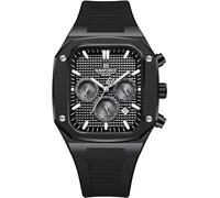 NAVIFORCE Mens Square Chronograph Watch Analog Calendar Quartz Waterproof Watches with Silicone Band for Sports (Black)