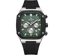 NAVIFORCE Mens Square Watches,Chronograph Analog Calendar Wrist Watch,Quartz Waterproof Watches for Men,Silicone Band, Silver+Black+Green, Modern