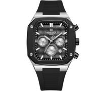 NAVIFORCE Mens Square Watches,Chronograph Analog Calendar Wrist Watch,Quartz Waterproof Watches for Men,Silicone Band, Silver Black, Modern