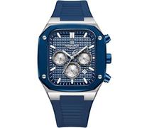 NAVIFORCE Mens Square Watches,Chronograph Analog Calendar Wrist Watch,Quartz Waterproof Watches for Men,Silicone Band, Silver Blue, Modern