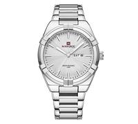 NAVIFORCE Mens Stainless Steel Waterproof Watches Casual Fashion Multifunctional Day Date Analog Quartz Wristwatch (Silver)