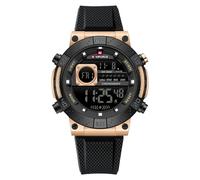 NAVIFORCE Men's Watch Alloy Dial Analog LCD Digital Display Sport Waterproof Quartz Wristwatch Date Chronograph Luminous (Gold)