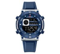 NAVIFORCE Men's Watch Alloy Dial Analog LCD Digital Display Sport Waterproof Quartz Wristwatch Date Chronograph Luminous (Silver Blue)