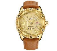 NAVIFORCE Men's Watch Sport Waterproof Leather Auto Date Quartz Watches